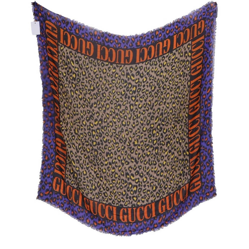 Gucci Leopard Print Scarf - Blue and Orange